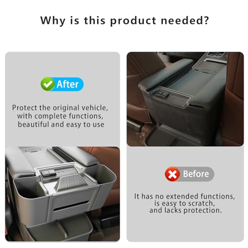 Center Armrest Rear Organizer for Toyota Sienna 2021-2026 ABS Cup Holder Tray Center Consoles 3-in-1 Backseat Organizer(Gray) - size: Center Armrest Rear Organizer