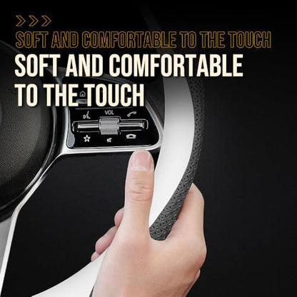 HAOTULE New Nappa Leather car Steering Wheel Cover, Universal 15 inch Black - color: Black-A