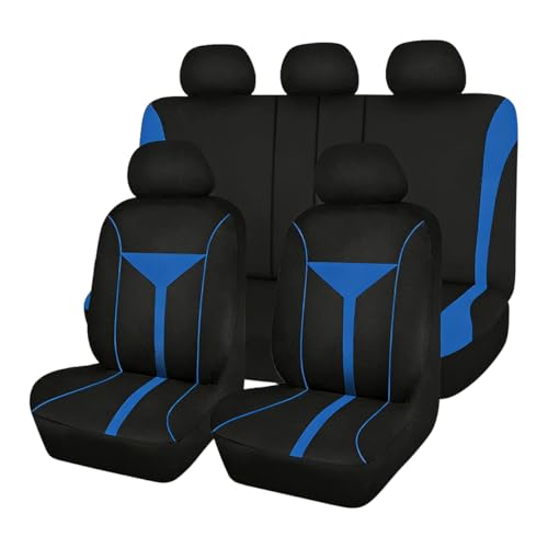 Osilly Car Seat Cover Full Set, Soft Breathable Sporty Vehicle Interior Seat Protector, Comfortable Automotive Front and Rear Split Bench Cover, Universal Fit (Blue/Black) - color: Blue/Black