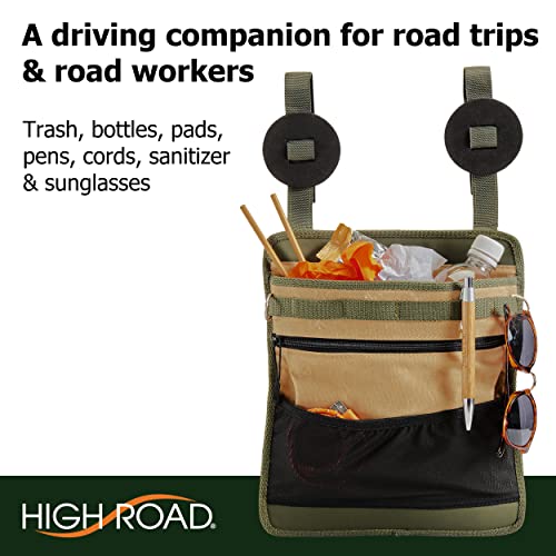 High Road Cotton Canvas Front Seat Organizer and Car Passenger Seat Organizer with Lined Open Bin and 4 Pockets - size: 5-pocket