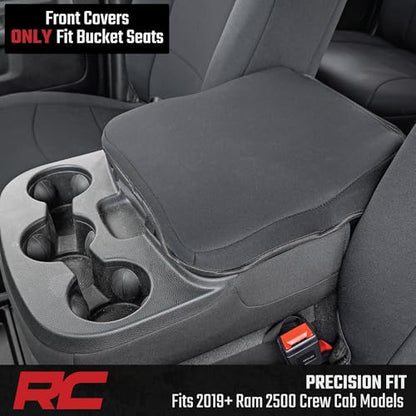 Rough Country Neoprene Seat Covers for Dodge Ram (2019-2024) - UV & Water Resistant, Foam Padded Truck Seat Covers - Full Set, Black, Front & Rear