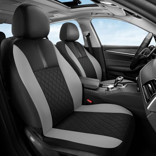 Coverado Car Seat Covers Front Pair, Automotive Leather Seat Covers for Car，Universal Fit Front Back Seat Cover, Non-Slip Waterproof Breathable Car Seat Protector - color: BlackGray, size: Frontpair