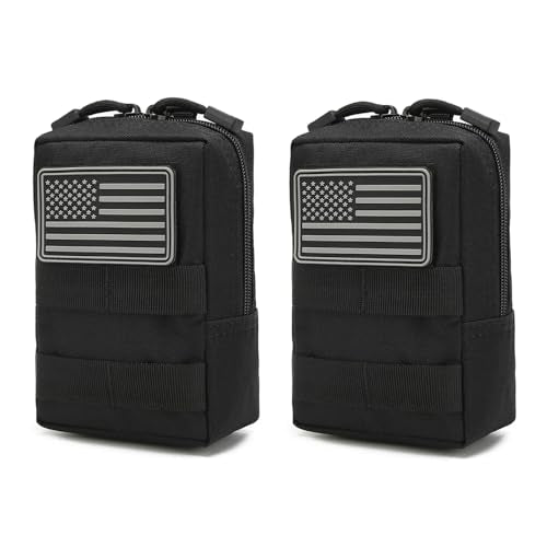 Tactical Car Seat Back Organizer Set Upgraded Tactical Molle Seatback Cover Protector Universal Fit Vehicles Truck MPV Pickup (Black with 2 Pouches)