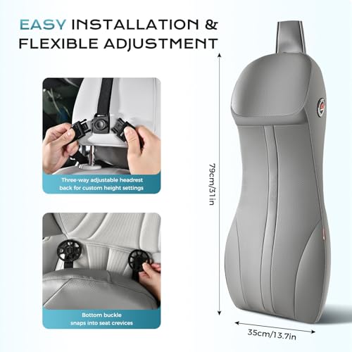 Coverado Upgraded Lumbar Support Pillow and Car Neck Pillow, Ergonomic Memory Foam Integrated Car Cushion Back Neck Support Pillow, Soft Leather Cushion Back Pain Relief for Car Seat Driving, Gray