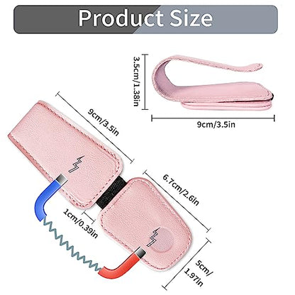 Sunglasses Holder for Car Visor, Leather Magnetic Glass Holder for Car, Sunglass Clip for Car Visor,Pink