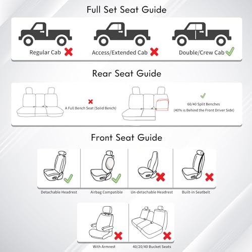 Huidasource Tacoma Front&Back Seat Covers, Gray Leather Car Seat Cushion Cover Accessories Fit for 2016-2023 Double & Crew Cab Toyota Tacoma SR SR5 Limited TRD Sport/Pro/Off Road(Full Set/Gray)