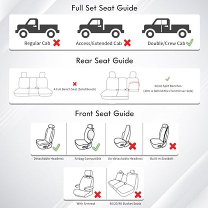 Huidasource Tacoma Seat Covers Full Set, Full Coverage Leather Truck Seat Cushion Cover Custom Fit for 2005-2015 Double & Crew Cab 2nd Gen Toyota Tacoma Base Prerunner SR5 Limited(Full Set/Black) - color: Full Set/Black, size: 2nd Gen Tacoma 2005-2015 Cre