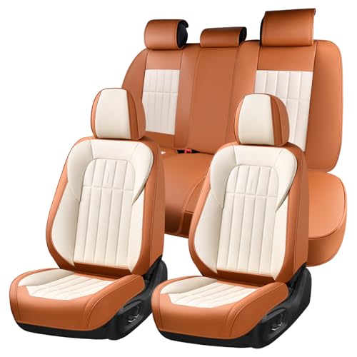 FLORICH Car Seat Covers Full Set, Leather Seat Covers for Cars, Waterproof Car Seat Protectors 5 Seats, Front and Rear Seat Covers for Cars, Automotive Seat Protector Fit for Most Car SUV - BrownBeige - color: BrownBeige, size: FullSet