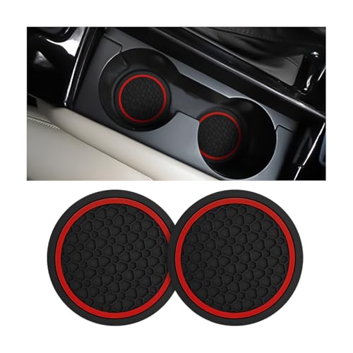Mandark 2PCS Car Cup Holder Coasters, 2.75 Inch Non-Slip Insert Water Bottle Holder Pads, Dustproof Automotive Interior Accessories Mat, Universal for Vehicles, Trucks, RVs and More(Black/Red) - color: Black/Red, size: 2PCS