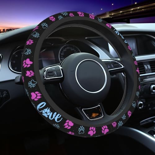 Paw Prints Steering Wheel Cover - Purple Dog Paws Steering Wheel Covers Women Men Girls Car Accessories Decor Anti-Slip Auto Neoprene Universal 15 Inch Car Steering Wheel Protector - color: Purple claws