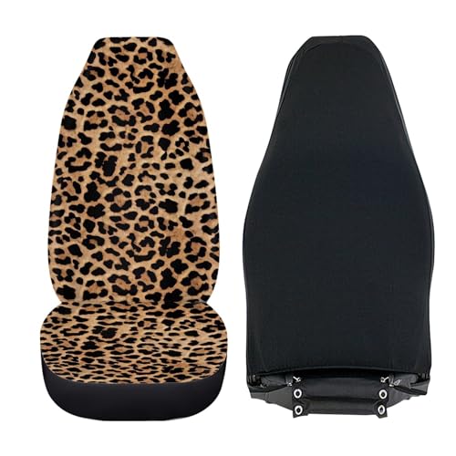 UNICEU Classic Brown Leopard Car Seat Covers Front Seats Only Set of 2, Soft Comfy Vehicle Seat Protector Covers, Animal Wild Cheetah Design Auto Bucket Seat Covers, Universal