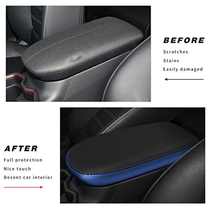 INTGET Center Console Armrest Cover for Toyota RAV4 Accessories 2025 2024 2023 2022 2021 2020 2019 Leather Middle Console Lid Cover Pad Protector Arm Rest Covering Car(Black with Blue) - color: black with blue
