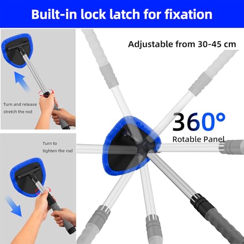desin Windshield Cleaning Tool, Car Window Cleaner Windshield Cleaner with 4 Reusable and Washable Microfiber Pads and Extendable Handle Auto Inside Glass Wiper Kit - color: Blue