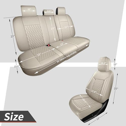 Beige Leather Car Seat Covers Full Set,High-Density Contoured Nappa Leather Universal Precision Fit Automotive Seat Covers,Waterproof Car Seat Protector,forros para asientos de carro,Style1 Beige - color: Beige Full Coverage