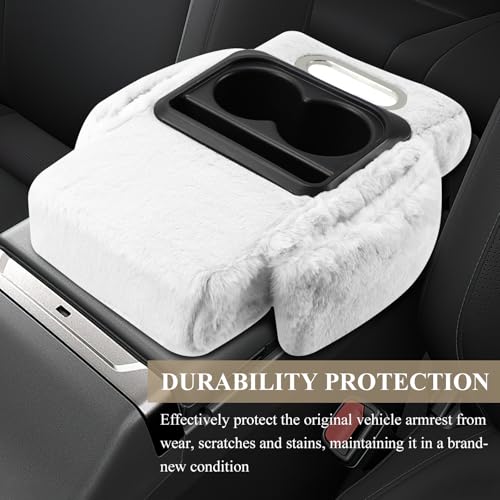 wuyaoyao Car Center Console Armrest Pillow, 13.78"×7.87"×2.76" Soft Plush Arm Rest Cover for Cars, 5-in-1 Warm Fluffy Auto Armrest Cushion Pad w/Pocket, Tissue Box, Cup Holder (White) - color: White