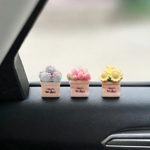 6PCS Flower Car Dashboard Decorations, Daisy Car Dashboard Decor Rear View Mirror Ornaments, Cute Car Accessories for Women
