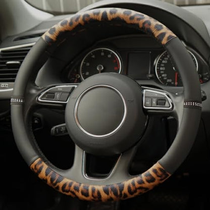Leopard Steering Wheel Cover, Made with Breathable Microfiber Leather Cheetah Print, Anti-Slip, Universal Fit 14 1/2 inches to 15 inches, Black - color: Cheetah Print