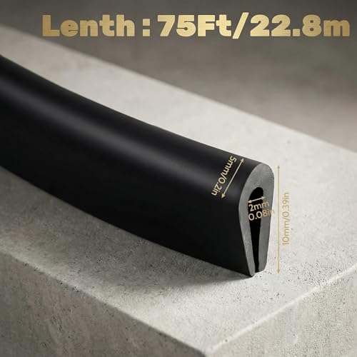 Rubber U Channel Edge Trim, Door Seal Strip, Fits Edge up to 1/16 Inch (1. 6mm) U Shape Weather Stripping(75 Feet,Black) - color: Black, size: 75 Feet