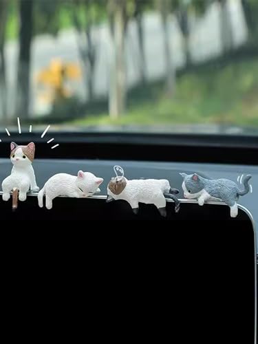 Car Cat Accessories Dashboard Figurines Decorations Cute Cats Rearview Mirror Decor Computer Monitor Decoration Decoracion De Gatos para Carros,4PCS Cat - color: Cat1