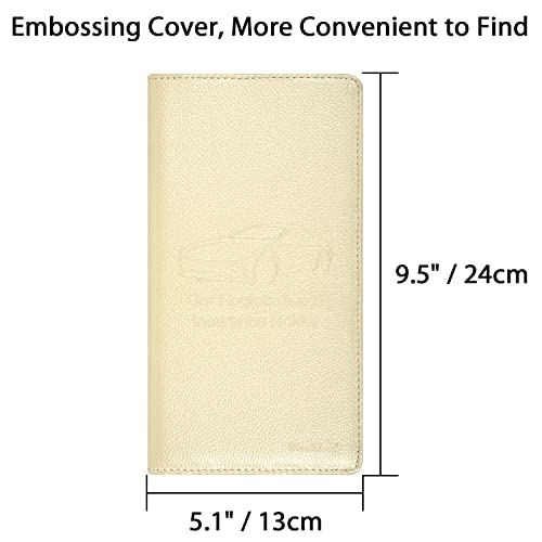 Car Insurance and Registration Holder, 9.5 x 5 Inch PU Leather Vehicle Glove Box Organizer Wallet Case for Insurance Card, Driver License, Paperwork - Champagne - color: Champagne