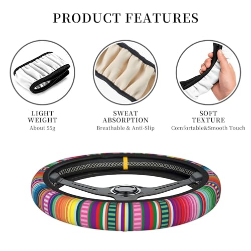 Mexican Blanket Serape Stripe Pattern Colorful Car Steering Wheel Cover,Non-Slip Elastic Neoprene-Sweat Car Accessories,Universal 15 Inch Fit Auto, Vans Trucks,Suvs, Truck - color: Mexican Serape