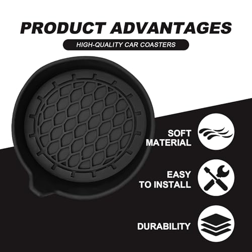 4-Pack Universal Cup Holder Coasters, Black Silicone Inserts - Keep Your Car Clean with Non-Slip & Spill-Proof Coasters for All Vehicles (Black) - color: Black