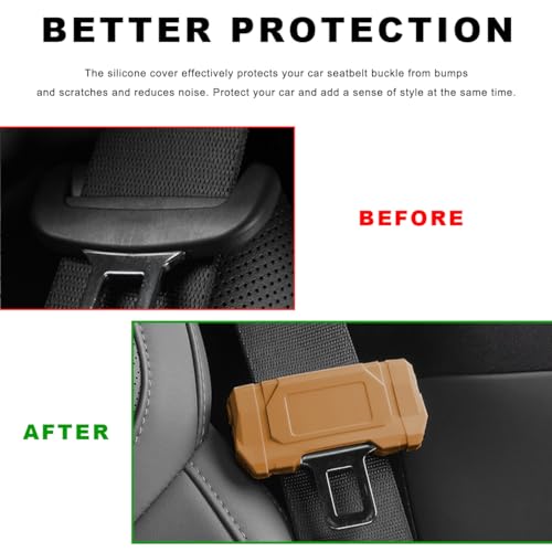 2 PCS Car Seat Belt Buckle Covers, Anti-Scratch Silicone Auto Seatbelt Clips Protector, Universal Seat Belt Buckle Protective Sleeve for SUVs Vans Trucks, Car Accessories (Brown) - color: Brown