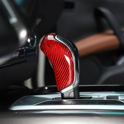 Car Real Carbon Fiber Gear Head Knob Trim Cover Fit for Maserati Ghibli/Quattroporte/Levante 2013-2018 Center Console Gear Knob Trim Cover Interior Accessories (Red Carbon Fiber)