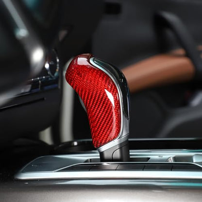 Car Real Carbon Fiber Gear Head Knob Trim Cover Fit for Maserati Ghibli/Quattroporte/Levante 2013-2018 Center Console Gear Knob Trim Cover Interior Accessories (Red Carbon Fiber)