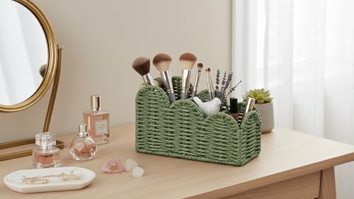 CubesLand Scalloped TV Remote Control Holder Bedside Candy Organizer, Office Desk Storage Organizer Accessories, Pen Pencil Cup, Makeup Brush Holder, Fits Farmhouse Rustic Decor, Earth Friendly, Green - color: Green