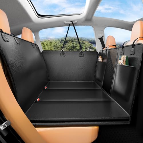 Hard Bottom Dog Car Seat Cover for Back Seat – Waterproof Nonslip Hammock Extender for Trucks & SUVs, Heavy Duty Pet Protector, Black Faux Leather - color: Black Faux Leather, size: L：For Cars/ Mid-Size SUV/ Small Truck