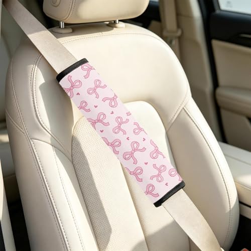 2 Pcs Seat Belt Cover for Kids, Pink Bow Car Seat Strap Pads for Children, Soft Car Seat Belt Cushion Pads for Girls Women Babies Adults - color: Pink Bow
