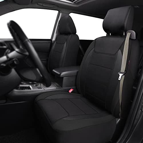 Flying Banner car seat Covers Quality Carbon Fiber Air Mesh Fabric Sport Low High Back Bucket Back Pocket Arm Rest (2 Fronts-Low Bucket-Built-in Seatbelt Compatible, Black) - color: Black -- Built-in Seatbelt Compatible, size: 2 Fronts--Low Bucket--Built-