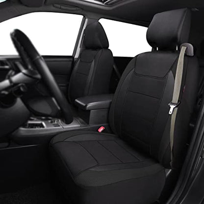 Flying Banner car seat Covers Quality Carbon Fiber Air Mesh Fabric Sport Low High Back Bucket Back Pocket Arm Rest (2 Fronts-Low Bucket-Built-in Seatbelt Compatible, Black) - color: Black -- Built-in Seatbelt Compatible, size: 2 Fronts--Low Bucket--Built-