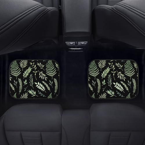 Tropical Plants Car Floor Mats Summer Botanical Background with Green Leaves Branches and Herbs Black Floor Mats for Cars Universal Vehicle Front Rear Foot Carpet Rugs for Trucks SUV Sedans