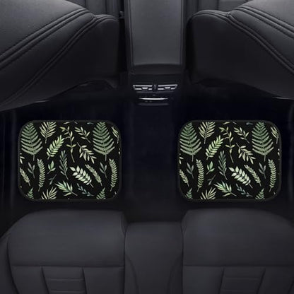Tropical Plants Car Floor Mats Summer Botanical Background with Green Leaves Branches and Herbs Black Floor Mats for Cars Universal Vehicle Front Rear Foot Carpet Rugs for Trucks SUV Sedans