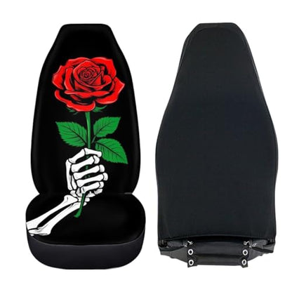 Pehede Car Seat Cover Skeleton Hand Holding Red Rose Front for Cars, Easy to Install Cover Set, Accessories Auto Trucks Van SUV,2 Packs - color: Multi34