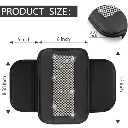 NBTEPEM Bling Car Armrest Cover, Universal Microfiber Leather Center Console Cover with 2 Pockets, Rhinestone Car Armrest Cushion Protector, Bling Accessories Interior (Black Diamond) - color: Black Diamond