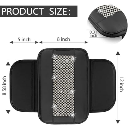 NBTEPEM Bling Car Armrest Cover, Universal Microfiber Leather Center Console Cover with 2 Pockets, Rhinestone Car Armrest Cushion Protector, Bling Accessories Interior (Black Diamond) - color: Black Diamond