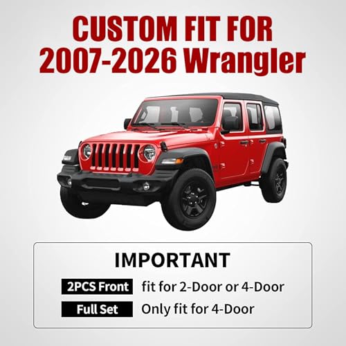 Jeep Wrangler JK JL 4-Door Seat Covers Full Set Custom Fit 2007-2026 Unlimited X Rubicon 392 Sahara Willys Sport High Altitude 4X4 Truck Pickup Waterproof Leather (Full Set/Black-R) - color: Full Set/BLACK-Red