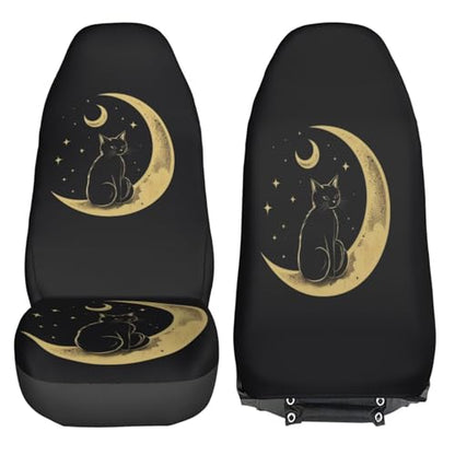 Dujiea Cat Sitting On The Crescent Moon Car Front Seat Covers 2 Pcs Universal Auto Seat Covers Front Seats Only, Vehicle Bucket Seat Protectors Fit for Most Car SUV Sedan and Truck - color: Cat Sitting On The Crescent Moon