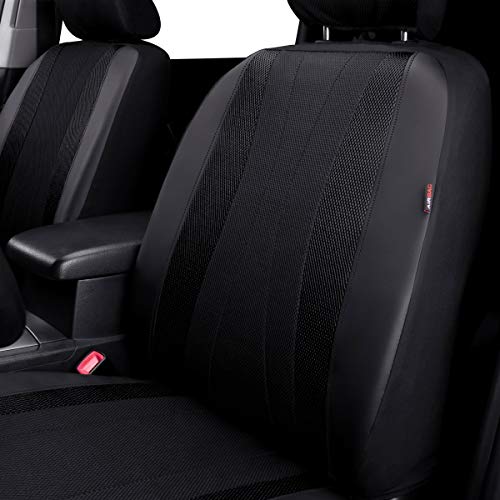 Flying Banner car seat Covers Full Set Faux Leather Air Mesh Breathable Man Lady Airbag Compatible Rear Bench Split 40/60 50/50 60/40 Truck Pick Up (Full Set - Low Back, Black Black) - color: Black Black