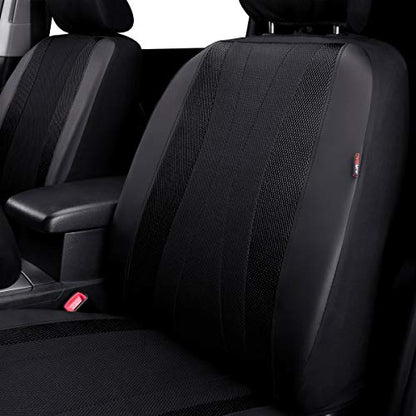 Flying Banner car seat Covers Full Set Faux Leather Air Mesh Breathable Man Lady Airbag Compatible Rear Bench Split 40/60 50/50 60/40 Truck Pick Up (Full Set - Low Back, Black Black) - color: Black Black