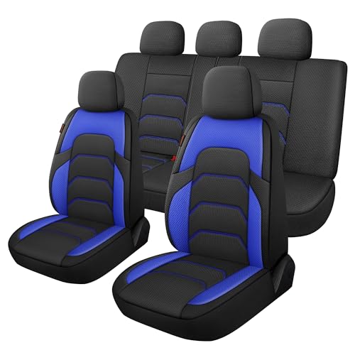 CAROMOP 3D Air Mesh Car Seat Covers Full Set,Breathable and Durable Seat Covers for Cars,Split Bench Compatible,Universal Fit for SUV,Vans,sedans, Trucks, Automotive Interior Covers(5-Seat Black/Blue) - color: Black/Blue, size: Full Set