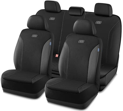 Skechers Car Seat Covers, Work Leather Seat Covers 5-Times Stronger Built-in Webbing, Oxford Fabric Seat Cover Full Sets, Airbag Compatible, Automotive Comfort for Cars, Trucks, SUVs,Black