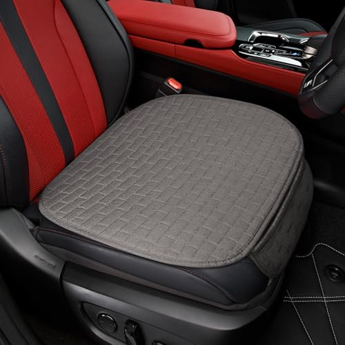 Front Car Seat Cover, Anti-Slip Bottom Front Seat Cover Protector with Storage Pocket, Breathable Linen Driver Seat Protector, Comfortable Front Cushion Pad Universal for Cars Trucks SUVs Vans (Grey) - color: Grey, size: Front