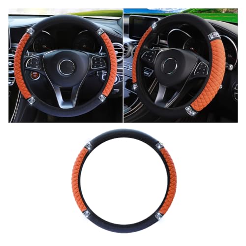 Bling Soft Leather Steering Wheel Cover, 15 Inch Colorful Rhinestones Auto Elastic Protector with Crystal Diamond for Women Girls, Car Accessories for Most Cars, SUVs (Orange) - color: Orange