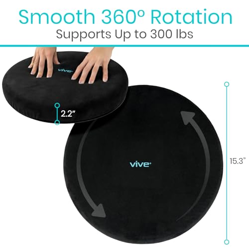Vive Swivel Car Seat Cushion for Handicapped & Elderly Assistance - 360 Large Round Rotating Chair Pad with Memory Foam (Black)