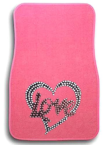 Universal Fit Car SUV Truck Front Rear 4-Piece Full Set Crystal Bling Rhinestone Studded Pink Carpet Floor Mats - Pack of 4 (Heart Love-Pink) - color: Heart Love-Pink