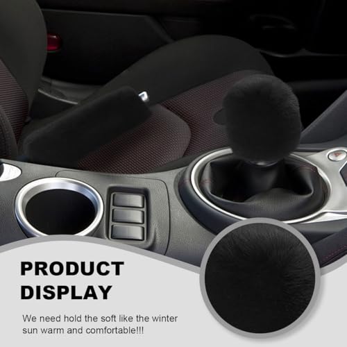 5PCS Fluffy Car Steering Wheel Cover Set, Includes Faux Fur Gear Shift Cover & Handbrake Cover & Steering Wheel Protector & 2 Seat Belt Shoulder Pads, Winter Fuzzy Warm Car Accessories (Black) - color: Black